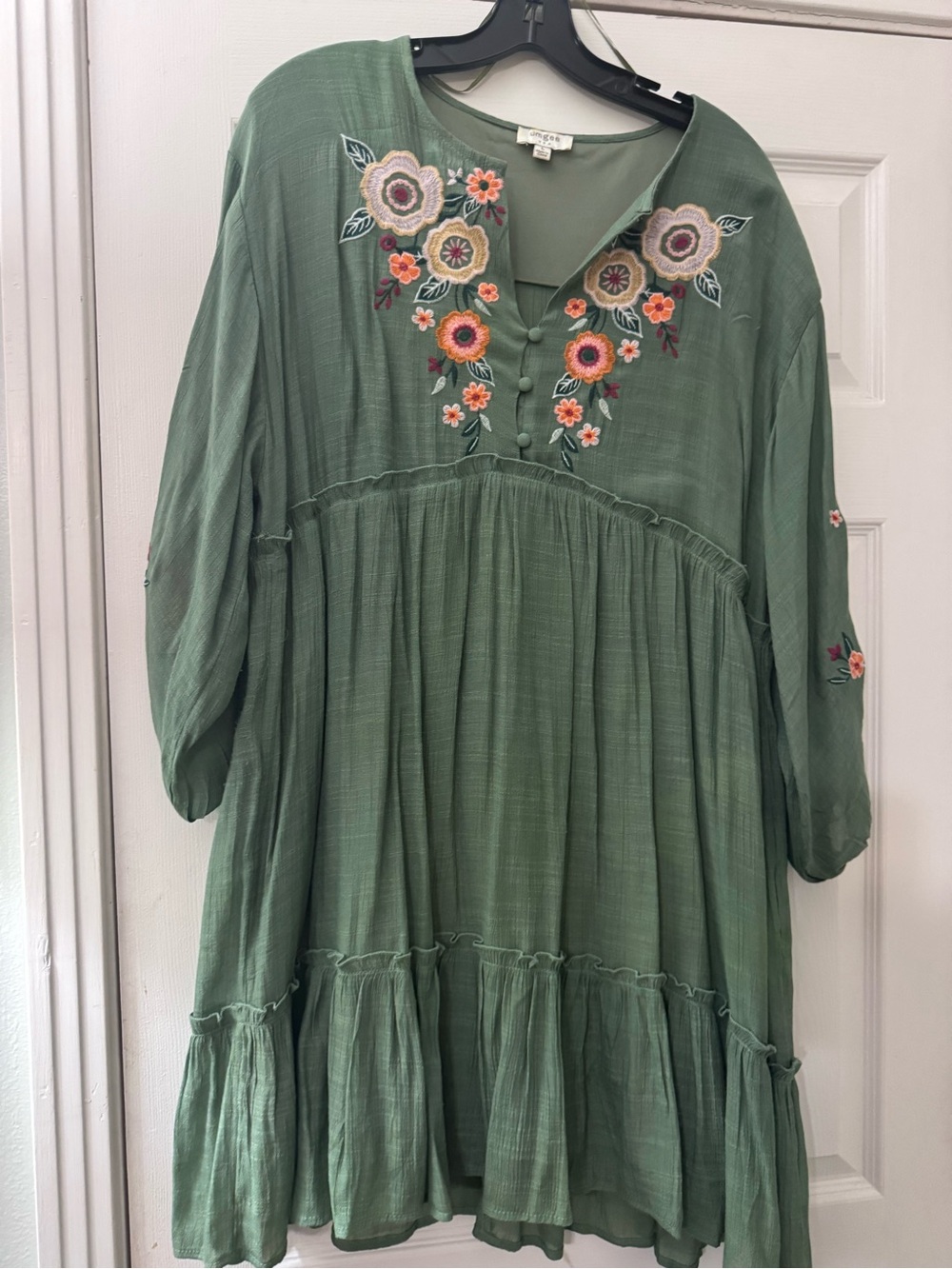 Umgee Sage Green Mini Dress with Floral Embroidery